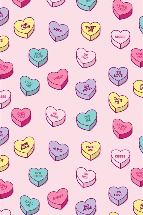 Conversation Candy Love Hearts Pattern February Wallpaper, Candy Drawing, Sweetheart Candy, Valentines Wallpaper Iphone, Valentine Background, Valentine's Day Printables, Diy Valentine, Valentines Wallpaper, Valentines Day Background