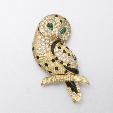 18K GOLD, DIAMOND, ENAMEL, ONYX AND EMERALD OWL BROOCH, VAN CLEEF & ARPELS Owl Fashion, Animal Themes, Old Master Paintings, Master Paintings, Owl Brooch, Handmade Silver Jewellery, Van Cleef And Arpels, International Jewelry, Owl Jewelry