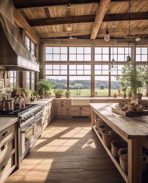 Dapur Rustic, Rustic Country Kitchens, Casa Country, Dream Life House, Lots Of Windows, Barn Style House, Dream House Interior, Dream House Plans, Dream House Decor