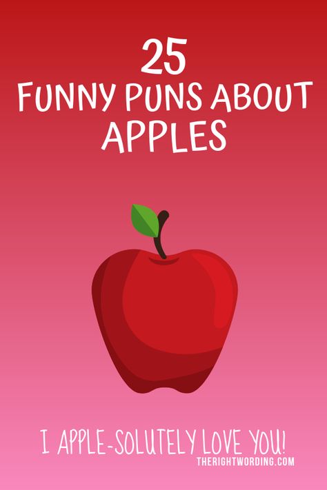 Apple-solutely Funny Puns And Jokes About Apples #applepuns #foodpuns #fruitpuns #puns #pun #funnypuns Apple Captions For Instagram, Apple Picking Captions For Instagram, Funny Quotes About Food, Apple Picking Captions, Apple Picking Quotes Instagram, Puns For Kids, Apple Picking Caption, Apple Of My Eye Quotes, Apple Quotes Fall