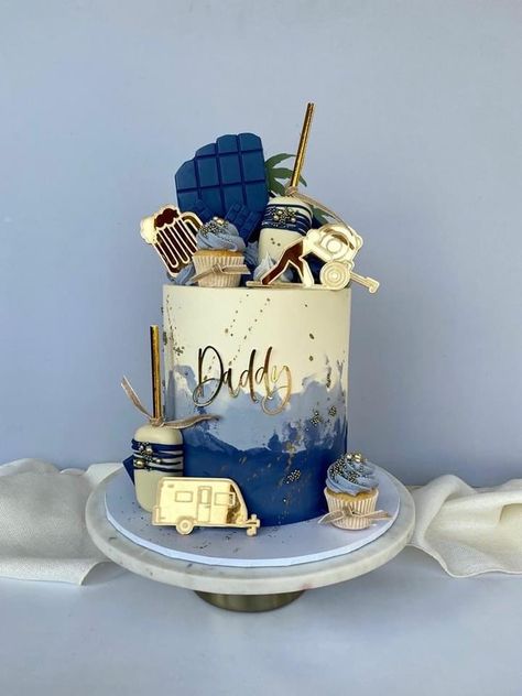 Birthday Cake For Dad Father, Joey Birthday, 50th Birthday Cakes For Men, 65 Birthday Cake, 75 Birthday Cake, Happy Fathers Day Cake, Cake Styles, Blue Birthday Cakes, Tiered Cakes Birthday