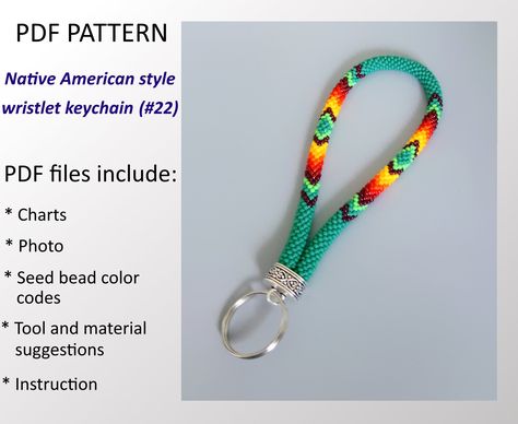 PDF Pattern Native American inspired, Indian style wristlet keychain, Beaded Crochet Rope key chain Seed Bead Wristlet Keychain, Beaded Wristlet Keychain, Beaded Keychains Native American, Beaded Lanyards Native American Two Colors, Native American Keychain, Native American Beaded Wristlet Keychain, Native Key Chains, Beaded Keychains Patterns, Wristlet Patterns