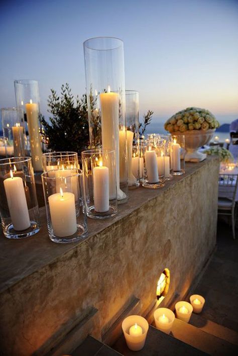 Top 30 best wedding ideas with candles Outdoor Wedding Centerpieces, Many Candles, Wedding Ceremony Ideas, Romantic Outdoor Wedding, Glass Cylinder Vases, Santorini Wedding, Romantic Lighting, Luxury Flowers, Wedding Candles