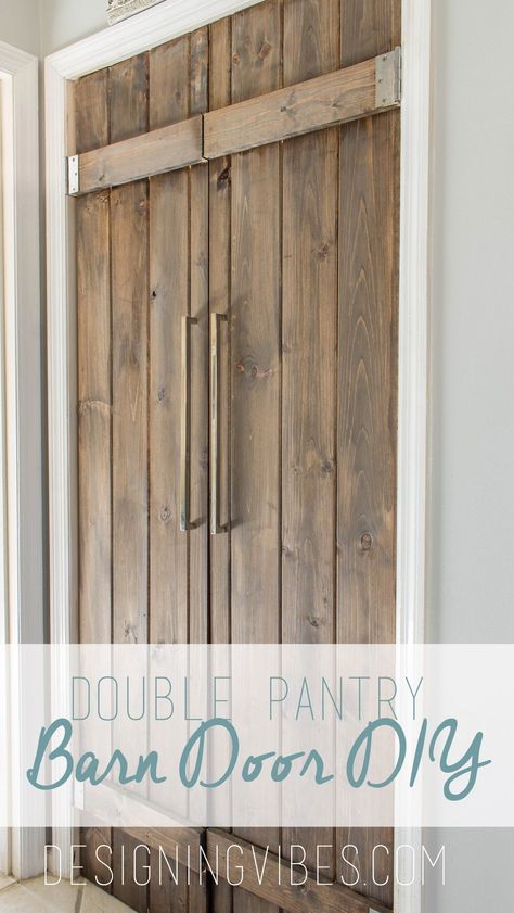 Learn how we built our double pantry doors to look like reclaimed wood from barn doors all for under $90 in this DIY tutorial post. DIY barn doors Pantry Barn Door, Barn Door Diy, Cheap Barn Doors, Closet Interior, Barn Door Pantry, Diy Home Decor For Apartments, Door Diy, Diy Barn Door, Pantry Door