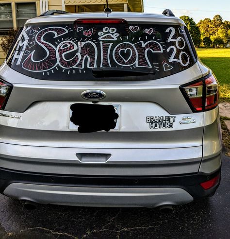 Drive thru graduation car decor Car Decorations For Graduation, Class Of 2023 Car Decorating, Car Decorations Graduation, Car Parade Decorations Ideas Graduation, Grad Car Decor Ideas, Car Window Graduation Ideas, Car Writing On Windows For Graduation, Graduation Car Decor Ideas, Graduation Car Paint