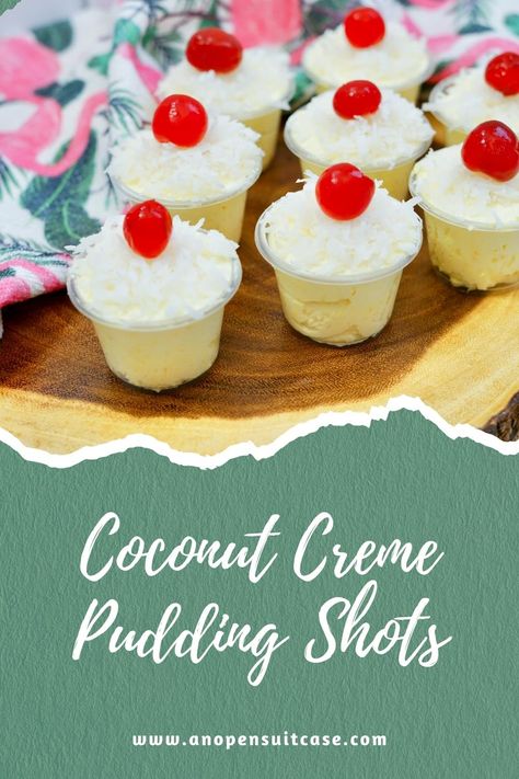 Coconut Creme Pudding Shots Coconut Pudding Shots Alcoholic, Coconut Cream Pudding Shots, Coconut Shots, Rumchata Pudding Shots, Rumchata Recipes, Rum Chata, Coconut Cream Recipes, Coconut Creme, Easy Treats To Make