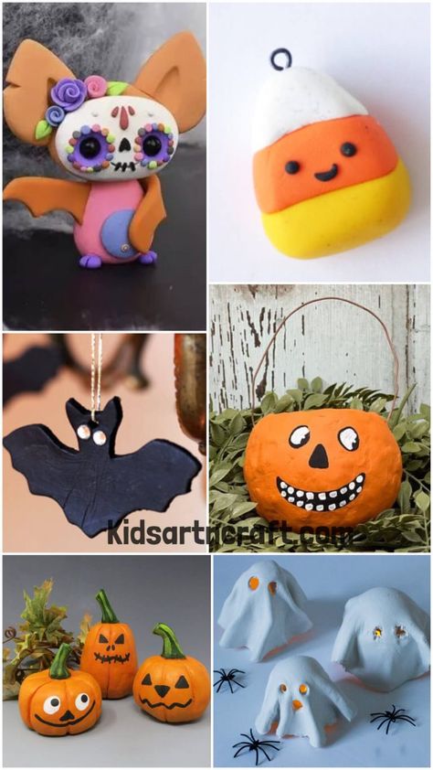 Air Dry Clay Ideas For Halloween - Kids Art & Craft Air Dry Clay Ideas For Kids, Dry Clay Ideas, Air Dry Clay Ideas, Simple Ghost, Tea Light Crafts, Clay Art For Kids, Clay Projects For Kids, Clay Crafts For Kids, Mushroom Crafts