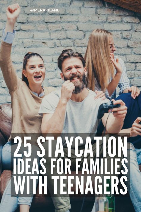 25 Staycation Ideas for Families with Teens | While not as exciting as spending winter break in Florida, spring break in Mexico, or summer vacation camping on a road trip, planning a staycation with teens can be a refreshing way to unplug from your devices and reconnect while creating memories. With a bit of creativity and enthusiasm, you can turn your home into the ultimate staycation destination -- click for tips to get your teenagers involved and excited, and 25 fun ideas to inspire you! Florida Spring Break, Diy Spa Day, Staycation Ideas, Family Logo, Backyard Movie Nights, Mystery Dinner, Family Books, Boredom Busters, Creating Memories