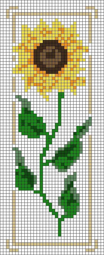 Sun Cross Stitch Pattern Free, Free Sunflower Cross Stitch Pattern, Knit Sunflower Pattern, Small Flower Cross Stitch Pattern, Sunflower Knitting Pattern, Sunflower Alpha Pattern, Nature Alpha Pattern, Summer Alpha Patterns, Perler Bead Flower Patterns