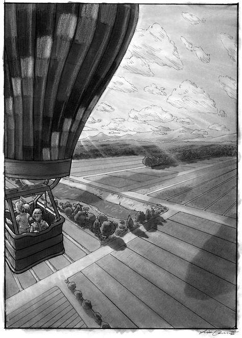 Aerial Perspective Drawing, Atmospheric Perspective Drawing, Hot Air Balloon Drawing, School Drawings, Plane Drawing, Aerial Perspective, Prismacolor Markers, Perspective Art, 2d Design