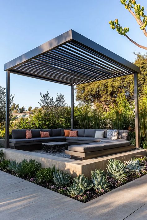 40 Best Pergola Patio Tips for Ultimate Outdoor Relaxation | VIVA Minimalist Furniture Design, Rattan Lounge Chair, Orange Cushions, Built In Seating, Backyard Paradise, Wicker Sofa, Metal Lanterns, Pergola Patio, White Cushions