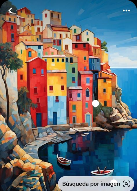 Italian Town Painting, Painting Tricks, Colorful Buildings, Italian Paintings, Liguria Italy, Italy Painting, Italian Landscape, Italy Art, 수채화 그림