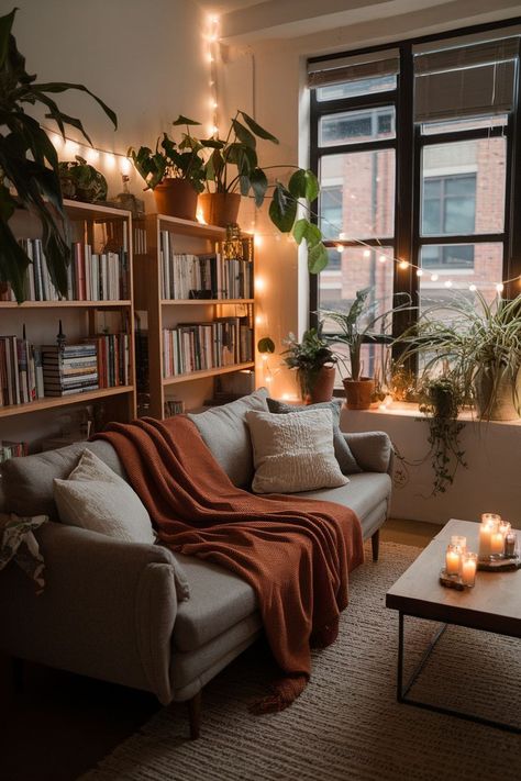 26 Best Ideas For A Stylish And Cozy Living Room Comfortable Apartment Living Room, Cozy Rustic Apartment, Simple Cozy Living Room Apartment, Low Light Decor, Cozy Dark Wood Living Room, Cozy Living Room With Brick Fireplace, Cozy Home With Plants, Cozy Soft Living Room, Modern Cosy Interior