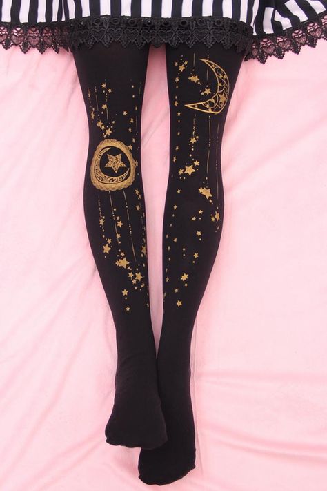 Galaxycore Style, Moon Shoes, The Moon And The Stars, Look Grunge, Grunge Look, Kawaii Clothes, Gothic Lolita, Black Tights, Character Outfits