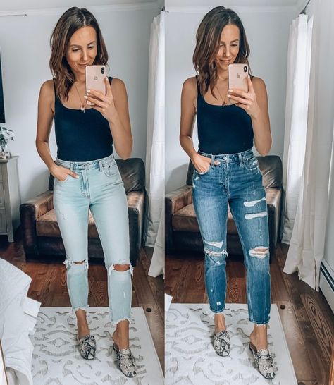 Abercrombie Denim Review - Fit & Sizing - Blushing Rose Style Blog Abercrombie Outfits, Mom Jeans Outfit, Flattering Jeans, Abercrombie Jeans, Light Jeans, Jean Trends, Rose Style, High Rise Mom Jeans, Mid Rise Jeans