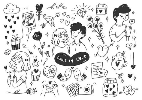 Vector falling in love couples doodle i... | Premium Vector #Freepik #vector #hand-drawn-love #love-sketch #heart-sketch #love-doodle Couples Doodles, Couples Journal, Pattern Drafting Tutorials, Diy Clothes Hacks, Person Drawing, Love Doodles, Doodle Illustration, Simple Illustration, Cute Doodle Art