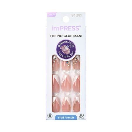 Modern French Design, Kiss Press On Nails, White Tip Nails, Easy Manicure, Impress Nails, Medium Coffin, Modern French, White Tip, Nails French