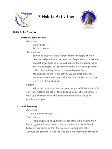 7 Habits Activities - Download as PDF File (.pdf), Text File (.txt) or read online. 7 Habits Activities Leader In Me Activities, Think Win Win Activities Habit 4, Leadership Activities For Kids, Leader In Me Habit 1 Activities, Be Proactive Habit 1 Activities, Synergize Habit 6 Activities, 7 Habits Of Happy Kids, Lessons From Atomic Habits, 7 Habits Of Highly Effective Teens