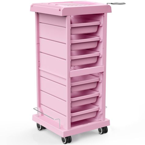 PRICES MAY VARY. 🎀 SAVE SPACE & MAKE YOUR JOB EASIER with our versatile hair styling station consisting of 6 built-in slots and 2 tray holders. Made of premium ABS plastic ensuring maximum durability, it provides you with an extra workspace. 🎀 ORGANIZE ALL YOUR BEAUTY SALON ESSENTIALS: As a professional, you'll need a mobile beauty trolley with plenty of space as your best assistant. That's why the TASALON rolling cart features 6 easy pull-out trays with two-way travel on both sides for effici Hair Cart, Salon Cart, Pink Salon, Hair Stations, Salon Trolley, Beauty Salon Furniture, Cart With Wheels, Salon Stations, Styling Stations