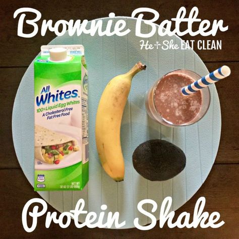 Brownie Batter Protein Shake #eatclean #cleaneating #heandsheeatclean #proteinshake Brownie Batter Protein Shake, Gingerbread Protein Shake, Blueberry Oatmeal Recipes, Ladder Workout, Healthy Protein Shakes, Cleaner Eating, Egg White Protein, Tabata Workout, Clean Eating Lifestyle