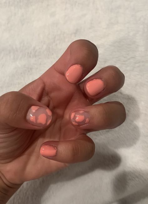 Short nail design. Summer coral pink nails. Simple cow design. Pink Nails Simple, Pink Cow Print Nails, Coral Pink Nails, Short Nail Design, Cow Print Nails, Pink Cow Print, Cow Design, Transparent Nails, Print Nails