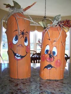 Fence post pumpkins Crafts For Fall, Halloween Decorations To Make, Halloween Wood Crafts, Easy Halloween Decorations, Pumpkin Projects, Adornos Halloween, Fall Halloween Crafts, Autumn Crafts, Creative Craft