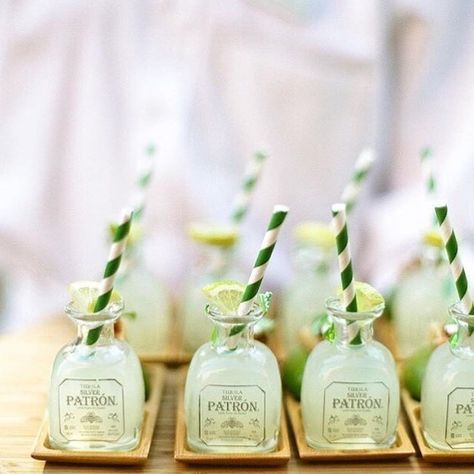 The perfect party margarita. How cute are these mini Patron margaritas?! Happy Cinco de Derby! Mini Patron Bottles, Back Garden Wedding, Outdoor Dinner Parties, Wedding Bottles, Welcome Drink, Inexpensive Wedding, Contemporary Wedding, Good Marriage, Delicious Cocktails