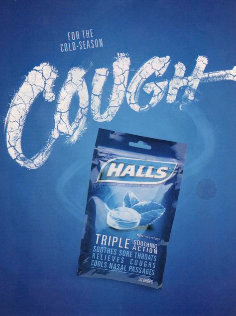 Halls Ad--monochromatic color scheme Monochromatic Advertisement, Cold Typography, Monochromatic Poster, Christian Background Images, Monochromatic Photography, Monochromatic Colors, Blue Effect, Photoshop Video Tutorials, Medical Posters