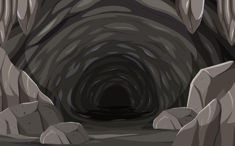 Vector underground hole cave scene | Premium Vector #Freepik #vector #cave #cave-background #nature-drawing #landscape-drawing Foreground Middleground Background, Cave Illustration, Underground Illustration, Drawing Of People, Cave Drawing, Hole Drawing, Cave Images, Dark Cave, Cave Drawings