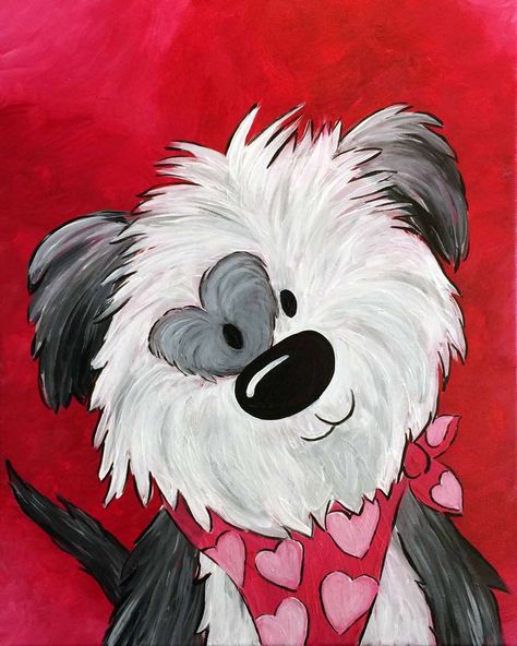 Kids Canvas Painting, Pinots Palette, Kids Canvas Art, 강아지 ��그림, Kids Canvas, Easy Canvas Painting, Valentines Art, Dog Canvas, Paint And Sip