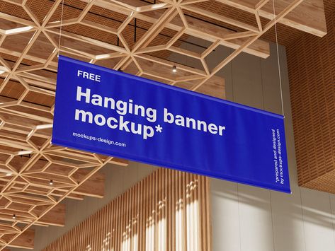 Mockup of a hanging banner in the expo hall - Instant Download Exhibition Banners, Mockup Free Psd Download, Banner Store, Hall Ceiling, Flying Banner, Banner Mockup, Poster Mockup Psd, Free Logo Mockup, Office Signage