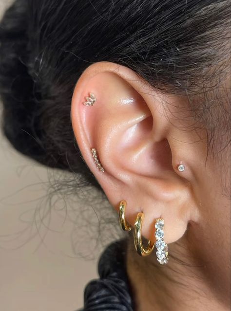 Curated Piercings, Minimalist Ear Piercings, Types Of Ear Piercings, Dope Jewelry Accessories, Cool Ear Piercings, Pretty Ear Piercings, Cute Ear Piercings, Ear Style, Cute Piercings