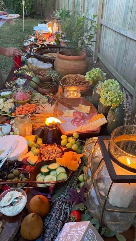 Outdoor Grazing Table, Tangled Birthday, Grandma Birthday, Outdoor Food, Grazing Tables, Food Table, Rustic Outdoor, May Weddings, Outdoor Backyard