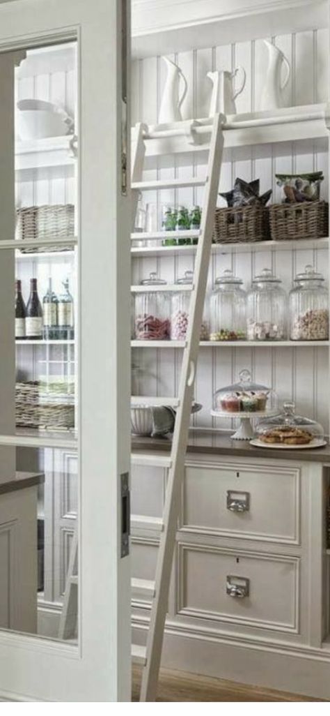 White Built Ins, Dream Pantry, Pantry Inspiration, Pantry Decor, Kitchen Ikea, Farmhouse Pantry, Desain Pantry, Country Kitchen Designs, French Country Kitchens