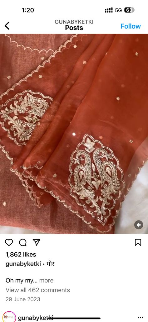 Zardosi Embroidery Dupatta, Misha Lakhani Embroidery, Light Embroidery Designs For Suits, Marodi Embroidery, Duppattas Designs Ideas, New Suit Design, Zardosi Embroidery, Hand Work Design, Zardozi Embroidery