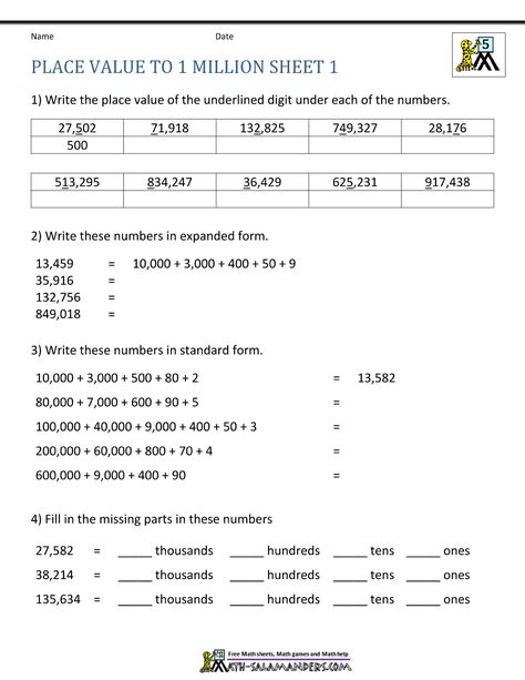 5th-grade-math-worksheets-place-value-to-1-million-1.gif (1000×1294) Numbers Million Worksheet, Rounding Worksheets, Grade 5 Math Worksheets, Volume Math, Mental Maths Worksheets, Mental Maths, Rounding Numbers, Teaching Place Values, 5th Grade Worksheets