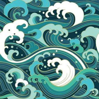 Konosuba Wallpaper, Wave Drawing, Waves Pattern, Waves Vector, Arte Peculiar, Japanese Waves, Water Patterns, Traditional Landscape, Wave Art