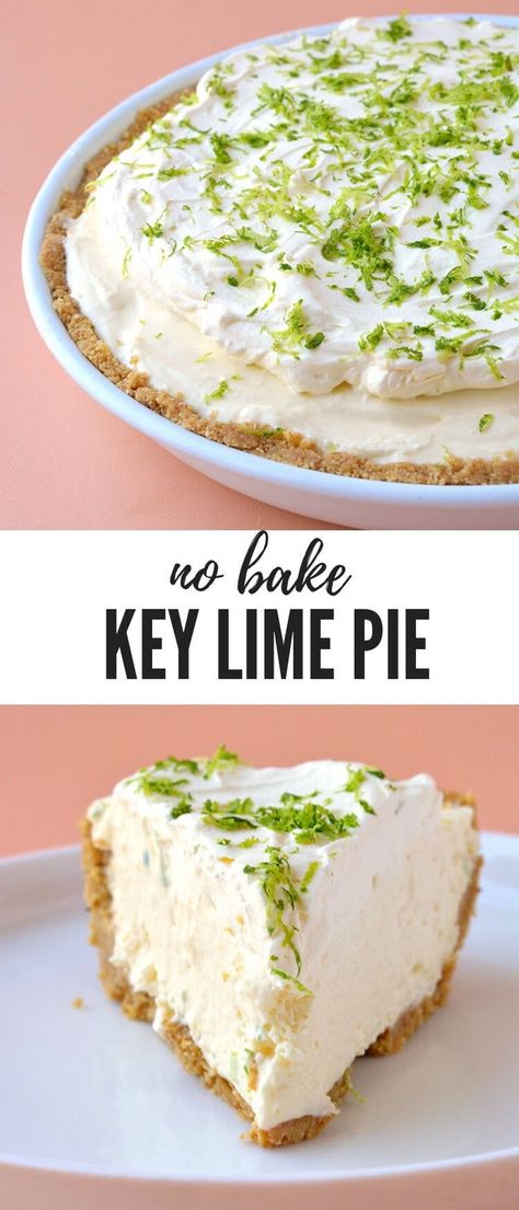 The most AMAZING No Bake Key Lime Pie with a gorgeous lime cheesecake filling and a crunchy cookie crust. It's easy, quick and oh-so-delicious. Recipe from sweetestmenu.com #pie #cheesecake #lime #nobake #dessert No Bake Key Lime Pie, Lime Dessert Recipes, No Bake Key Lime, Lime Desserts, Kek Lapis, Easy Dessert Recipes Quick, Nutella Desserts, Quick Dessert Recipes, Whoopie Pie