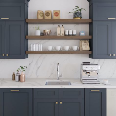 Indigo adds a pop of cool-tone color to this beautiful new cabinet style by Fabuwood. Add white quartz countertops to provide a balanced contrast. 😍⠀ ⠀ Do you like the combination? ⠀ #kitchencabinets #kitcheninspiration #kitchendetails #kitcheninterior #kitchenstyle #kitchenideas#kitchens #fabuwoodcabinets #kitchens #kitchen #kitchendesign #kitchenrenovation #kitchenmakeover #makeover #homerenovation #design #interiordesign #kitchenideas #kitchengoals #centerisland #kitchendesign #kitchenisland Fabuwood Indigo Cabinets, Dark Grey Blue Kitchen Cabinets, Indigo Kitchen Cabinets, Fabuwood Kitchen Cabinets, Fabuwood Cabinets, Blue Gray Kitchen Cabinets, Indigo Kitchen, Teal Cabinets, Light Countertops