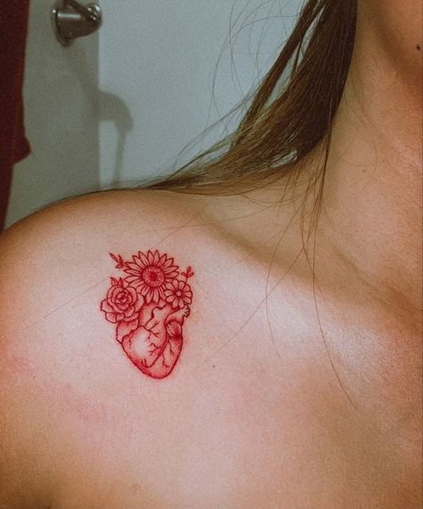 Small Tattoos Mexican, Minimalist Red Tattoo, Tattoo Rojo, Heart Tattoo Red, Small Mexican Tattoo, Purple Tattoos, Red Heart Tattoos, Mexican Tattoo, Embroidery Tattoo