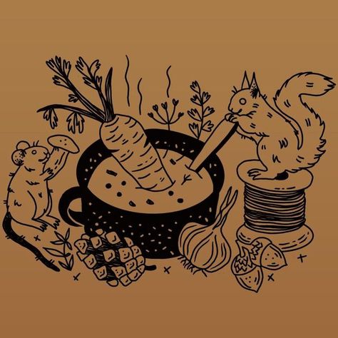 Cereal Tattoo, Soup Tattoo, Soup Illustration, Jackalope Tattoo, Us Tattoo, Home Manifestation, Witch Tattoo, Fairy Tale Illustration, Cool Beans