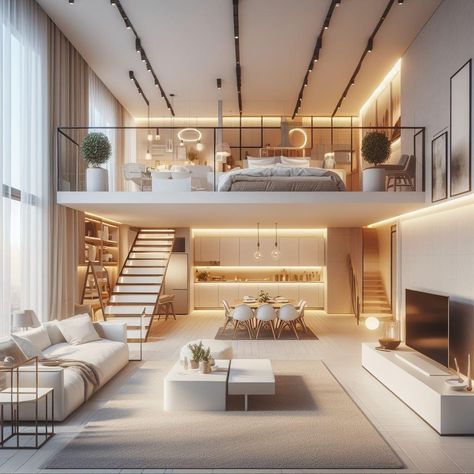 Mezzanine Living Room, Modern Loft Design, Nice Room, Loft House Design, Loft Interior Design, Duplex Design, Luxury Modern Homes, Loft Interiors, Apartment Projects