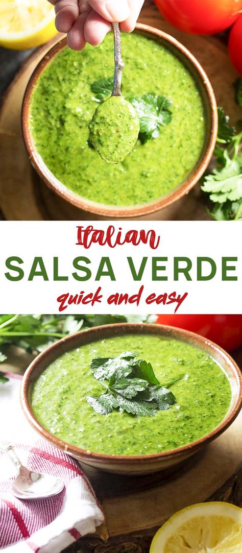 Fresh Salsa Verde Recipe, Italian Green Sauce, Mediterranean Green Sauce, Italian Salsa Verde Recipe, Homemade Salsa Verde Recipes, How To Make Salsa Verde, Italian Salsa Verde, Green Sauces, Italian Salsa