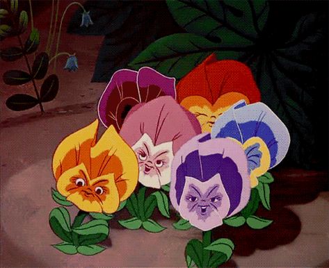 …to these colorful violets… | Community Post: 8 Disney Plants That Can Definitely Get It Alice In Wonderland Flowers, Alice In Wonderland 1951, Alice In Wonderland Disney, Walt Disney Characters, Disney Images, Disney Animals, Disney Alice, Disney Dream, Pixie Dust