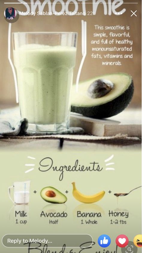 Smoothie Recipes Avocado, Avacodo Smoothie, Dietary Plan, Smoothie Easy, Recipes Avocado, Smoothies Healthy, Healthy Juicer Recipes, Fruit Smoothie Recipes Healthy, Easy Healthy Smoothies