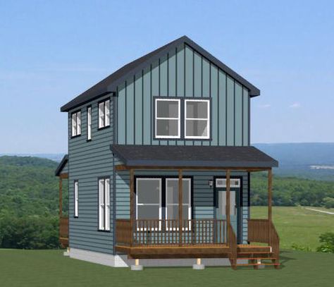 16X28 HOUSE -- PDF Floor Plan -- 814 sq ft -- Model 5C - $29.99. This is a PDF Plan and will be emailed only. The item will be marked as "Shipped" when it has been sent to your email. 16X28H5C 2-Bedroom 1.5-Bath home with microwave over range, apartment sized fridge, & built-in dining booth (design is up to you). With the given space it can seat 4. Sq. Ft: 814 (421 1st, 393 2nd) Building size: 16'-0" wide, 49'-0" deep (including porch) Roof pitch: 8/12 Ridge height: 26' Wall height: 9' 1st, 8' 2 Black Barn House, Tiny Cabin Design, Blueprints House, Cabin House Design, Big Sheds, Cabin Plans With Loft, Wood Shed Plans, Shed Building, Granny Flats