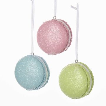 Macaroons are everywhere these days! Full of subtle flavor and light as air, they are a delicacy fit for a king or queen. Or, when wonderfully reimagined as unique Christmas ornaments by Kurt Adler, they are tasty treats for your tree. Choose from blue, pink, or green to suit your decor. These food ornaments are sure to delight and amaze they look so realistic. 3 assorted, sold individually. Made of claydough. Dimensions 2.25”. Item # D3058 Macaroon Ornaments, Macaroons Christmas, Kurt Adler Ornaments, Color Visualizer, Christmas Macarons, Sugar Glitter, Old World Christmas Ornaments, French Pastry, Food Ornaments