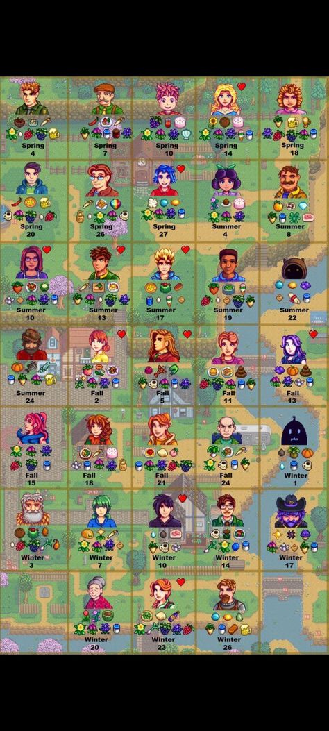 Gifts, stardew, love Stardew Valley Clothes Guide, Stardew Valley Outfit Ideas, How To Dye Clothes, Valley Outfit, Stardew Farms, Clothes Guide, Dye Clothes, Stardew Valley Layout, Stardew Valley Tips