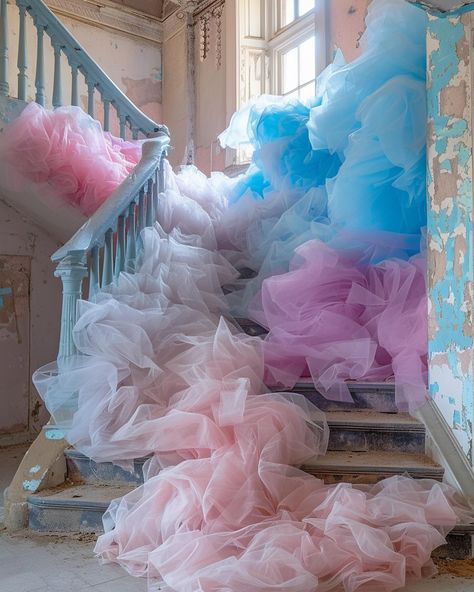 colorful veil ☁️ Tulle Installation, Colorful Veil, Clouds Party, Cloud Party, House Blueprints, Diamond Shop, Dream Jewelry, Color Of Life, Party Event