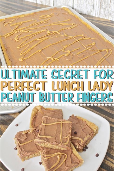 Lunch Lady Peanut Butter Fingers: The Secret to Perfection Every Time - Butter Finger Bars, School Cafeteria Food, Peanut Butter Bars Recipe, Peanut Butter Fingers, Butter Fingers, School Lunch Recipes, Cafeteria Food, Butter Bars, Lunch Lady